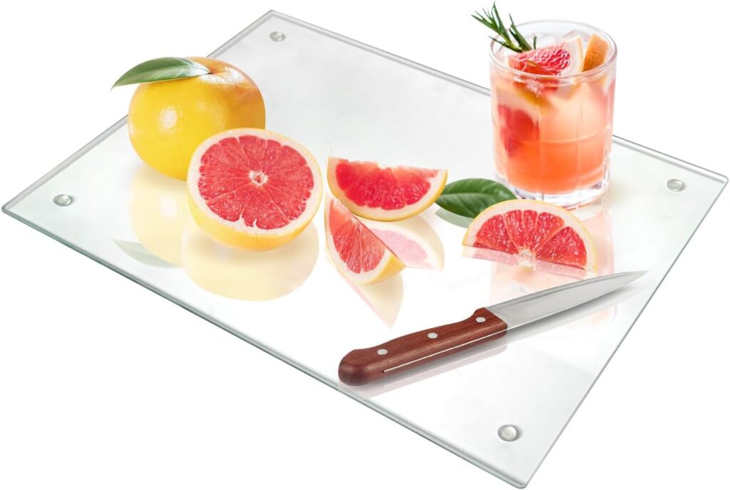 Seelenruhe Tempered Glass Cutting Board for Kitchen Counter, 12×16 inch Clear Cutting Board for Countertop, Non-Slip, Heat-Resistant, Easy to Clean, Kitchen Decoration