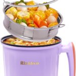 Hot Pot Electric with Steamer, Rapid Noodles Cooker,Non-Stick Electric Pot for Raman, Soup, Noodles, Steak, Oatmeal, Rapid, with Temperature control, (Rotary switch), 1.8L,Purple