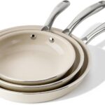 Kikcoin Ceramic Nonstick Frying Pans Set, Healthy Non Toix Pans for Cooking, 8″ 9.5″ 11″ Ceramic Frying Pans and Skillet with Stay Cool Handle, Dishwasher/Oven Safe, PFAS & PTFE & PFOA Free