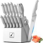 imarku Kitchen Knife Set, Japanese Knives Set For Kitchen, Stainless Steel Knife Set With Block, Kitchen Gadgets, White, Anti-Slip Handle, Dishwasher Safe