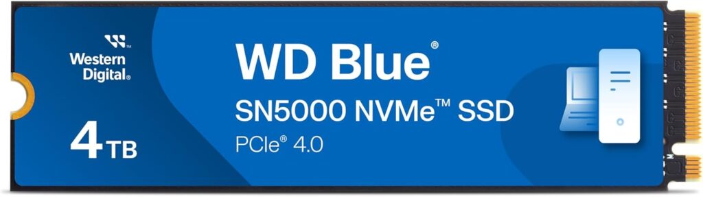 Western Digital 4TB WD Blue SN5000 NVMe Internal Solid State Drive SSD – PCIe Gen 4.0, M.2 2280, Up to 5,500 MB/s – WDS400T4B0E