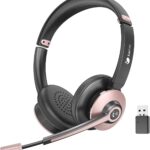 Wireless Headset with Mic for Work, Bluetooth Headphones with Microphone Noise Canceling & USB Dongle, Handsfree 26+ Hours Battery & Mute Button, for Office/Call Center/Laptop/MS Teams/Conference