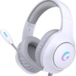 CM7002 Gaming Headset for PS5, PS4, PC, Mac, Switch, Xbox Series, Surround Sound RGB Gaming Headphones with Noise Canceling Microphone, 50MM Dynamic Drivers, 3.5MM Audio Jack, Light White