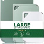 Plastic Cutting Board Set of 3-Cutting Boards for Kitchen BPA Free, Large-Small Chopping Boards Non-Slip for Cooking Camping Dishwasher Safe, Reversible, with Grip Handle, 15″×10″×0.6″ Green