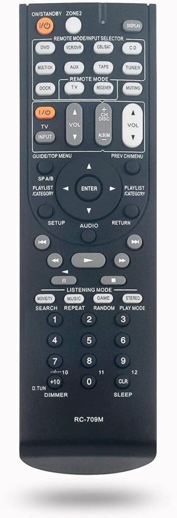 RC-709M Replacement Remote Control for Onkyo Receiver TX-SR606 TX-SR607 TX-SR608 RC-880M TS-XR606 SR507 TX-NR626 TX-NR636 RC-866M RC-764M RC-710M RC-879M TX-SR607 RC-737M TX-NR525 TX-NR535 HT-R391