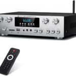Vangoa Amplifier Home Audio 4 Channel, 440 Watt Wireless Stereo Receiver House Theater Sound Power Amplifiers Speaker Karaoke Amp w/Remote Control, USB/SD/2 Mic-in Echo/EQ/LED/AUX/FM for Studio Office