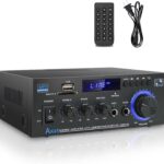 Stereo Home Audio Amplifier Receiver AK45, 400W Bluetooth 5.0 HiFi Stereo Power Amplifier 2.0 Channel RMS 40W x 2 Home Audio System with Remote Control Amp W/MIC,USB,RCA,FM Radio