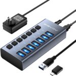 Powered USB 3.1 Hub, ACASIS 7 Ports USB 3.1 Hub with 10Gbps Data Speed，Aluminum Housing, USB Hub Powered with 24W Power Adapter, USB Hub for PC/Laptop, Computer, Flash Drive, Printer, Camera