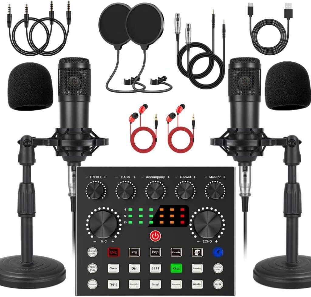 V8s for 2, V8s Voice Changer with BM-800 Podcast Microphone Bundle – Studio Condenser Microphone Perfect for Podcasting, Recording, Singing, Streaming and Gaming