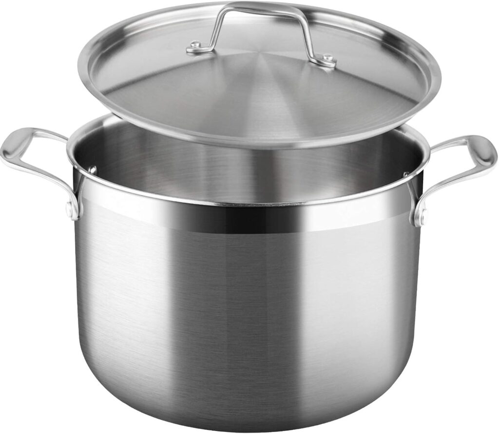 Duxtop Whole-Clad Tri-Ply Stainless Steel Stockpot with Lid, 8 Quart, Kitchen Induction Cookware