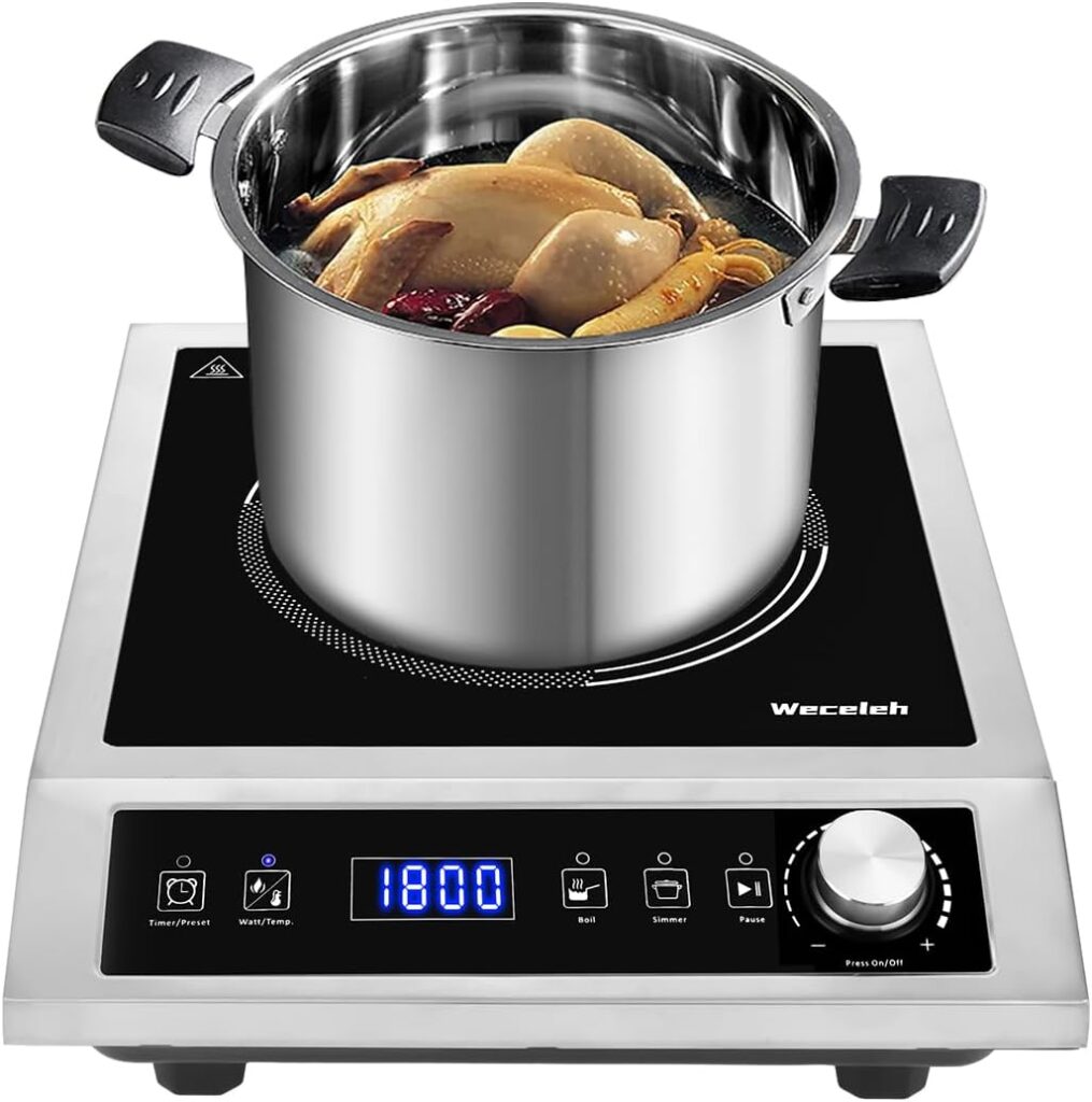 Portable Induction Cooktop Commercial, 1800W Countertop Burner, Portable Induction Cooker with 9 Power Levels, 10 Temp Levels, Child Lock, 3-Hour Timer, Overheat Protection, LED Screen, Safety Lock
