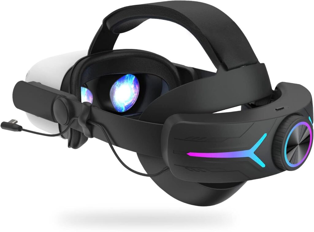 Head Strap Battery Pack for Oculus Quest 2, Replacement Elite Strap 8000mAh Rechargeable Battery PC Accessories, Adjustable Headset with LED Backlight for Meta VR by JYMEGOVR (Black)