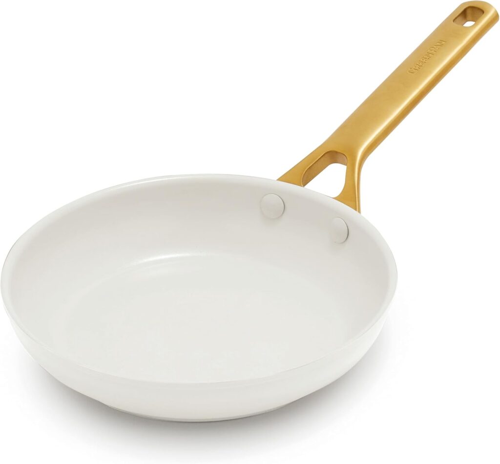 GreenPan Nonstick Reserve Pro 8″ Frying Pan, NSF Certified Ceramic, Hard Anodized PFAS-Free Skillet, Stainless Steel Handles, Oven & Dishwasher Safe, Cream White