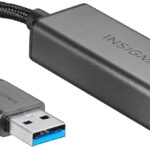 Insignia USB 3.0 to Ethernet Adapter, Plug-and-Play, Supports up to 1 Gbps High-Speed, Silver Black, for Laptop, Desktop