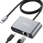 USB C Gigabit Ethernet Adapter with 60W Charging Port, 1000 Mbps Ethernet to Type C,Thunderbolt 3 to RJ45 LAN Network Adapter with Power Delivery for MacBook Pro,Mac,Chromecast Google TV,iPad Air,Dell