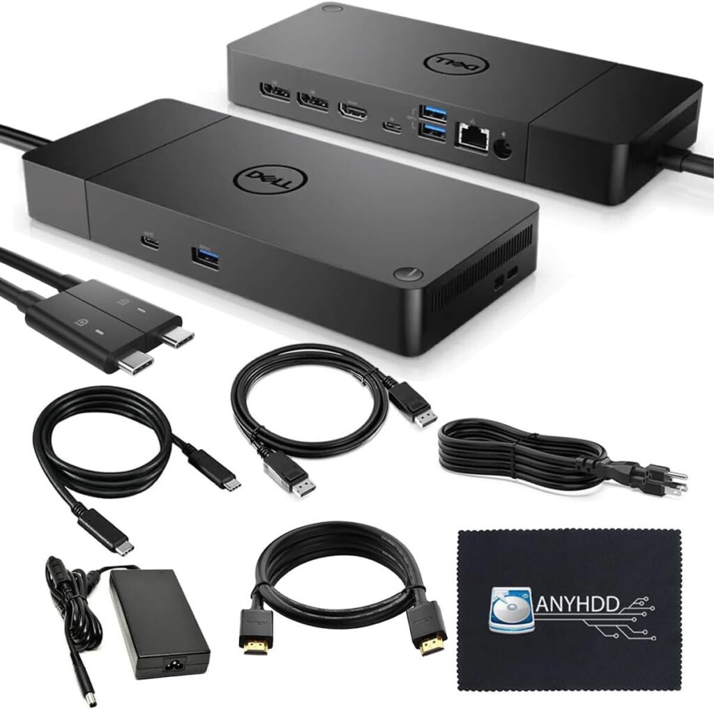 WD19DCS Dell Docking Station Dual Monitor – 4K Display, USB-C Performance Dock with 240W Adapter, HDMI, DisplayPort, USB-C Cables & Cloth (Renewed)