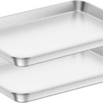 Baking Sheets 2 Pieces, Bastwe Cookie Sheets Set Stainless Steel Baking Pans Toaster Oven Tray Pans, Rectangle Size 12 × 10 × 1 inch, Rustproof & Healthy & Easy Clean & Dishwasher Safe