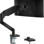 WALI Single Monitor Mount, Gas Spring Monitor Arm for 17-34 inch Screens, Adjustable Computer Monitors Stand up to 26.4lbs, with Clamp and Grommet Base, Mounting Holes 75 and 100mm (GSMP001N), Black
