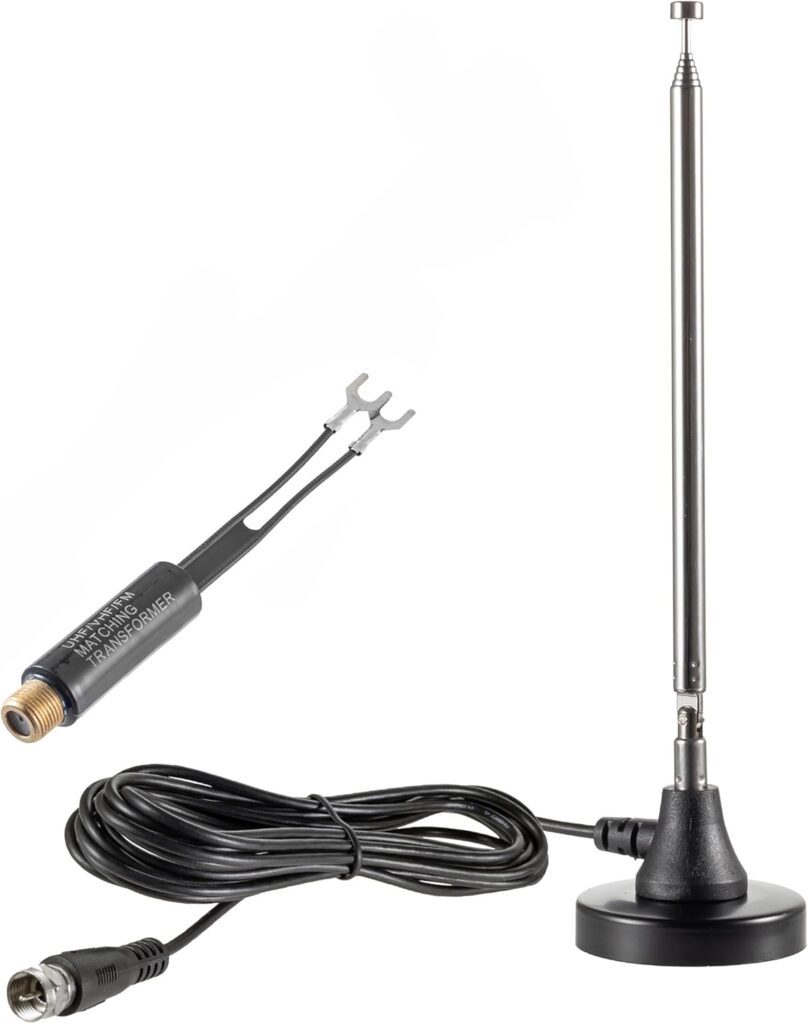 75 Ohm 300 Ohm Magnetic Base FM Radio Telecopic Antenna with 10ft Coaxial Cable for Stereo Receiver Digital HD Radios and Home Theater System