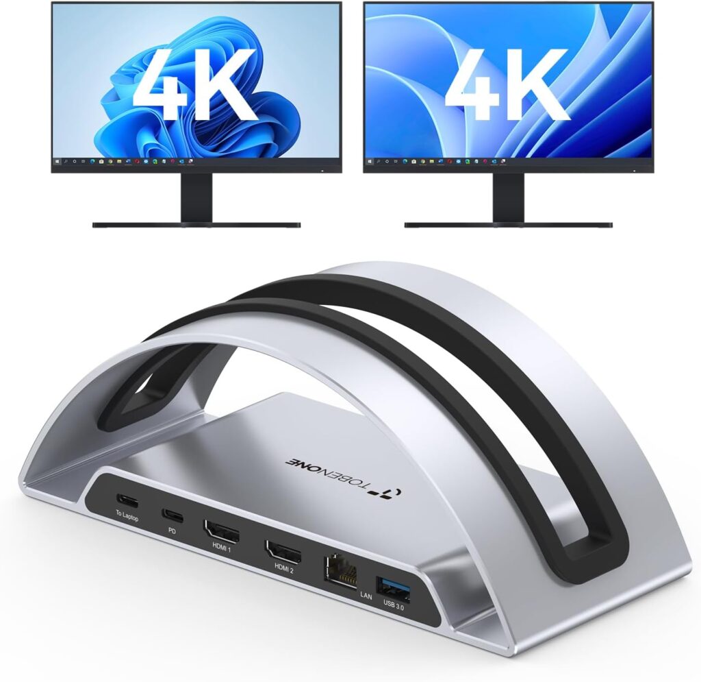 TobenONE Laptop Docking Station Dual Monitor HDMI, USB C Docking Station Stand with 4K, 100W Power, USB A&C 3.2 Ports, SD/microSD, Audio for Dell/HP/Lenovo/Surface