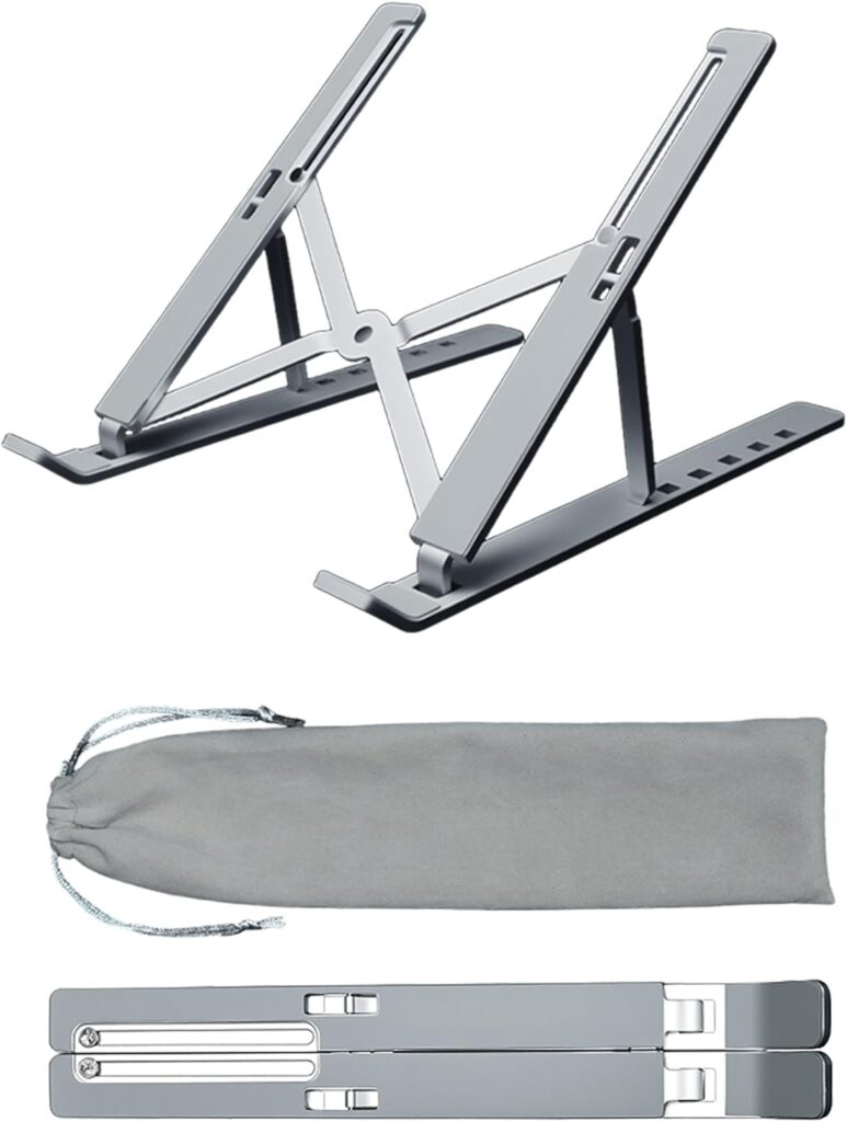 Laptop Stand Holder, Cooling Computer Riser for Desk, 6 Angles Adjustable Aluminum Ergonomic Foldable Portable Desktop Notebook Holder, Compatible with 10-15.6 in Laptops, Tablet, iPad, Silver