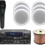 Home Theater System Kit 1000 Watts Bluetooth Receiver w/ 6 Qty 5.25″ 175 Watts Each in-Wall in-Ceiling Speakers & 16 Gauge 250 ft. Speaker Wire Portable Microphone w/Remote Control by Technical Pro