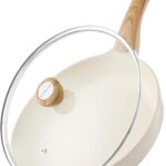 SENSARTE Ceramic Nonstick Frying Pan Skillet with Lid, 9.5inch Non Stick Pan Omelet Pans, Non-toxic Kitchen Cooking Chef’s Pan, Free of Intentionally Added PFAS/PTFE/PFOA, Induction Compatible, White