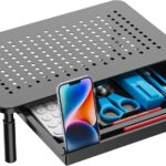 WALI Computer Monitor Stand with Storage, Desk Monitor Riser 3 Height Adjustable, Laptop Riser with Airflow Vents, Desk Organizer for Computer, Laptop, Printer, Notebook (STT003D-B), 1 Pack, Black