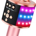 BONAOK Karaoke Microphone for Kids & Adults – Bluetooth Microphones Singing Mic with Disco Lights, Echo Effect, Built-in Speaker Portable Karaoke Player for Party Travel Gifts Q78(Rose Gold)