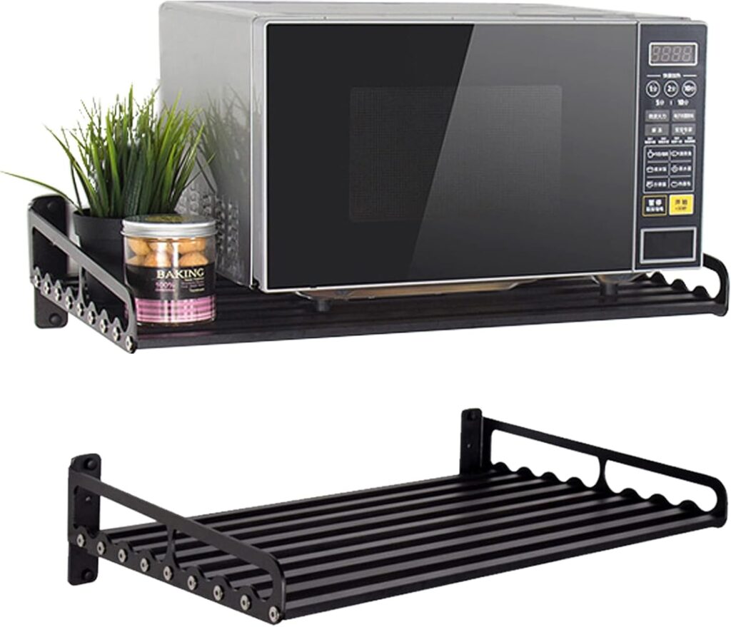 Microwave Oven Rack, 23.58“x15.52“ Shelf for Microwave Wall Mount, Wall-Mounted Electric Oven Holder Shelf Kitchen Wall Pot Pan Rack Weight Bearing 80 lbs for Electric Oven Microwave