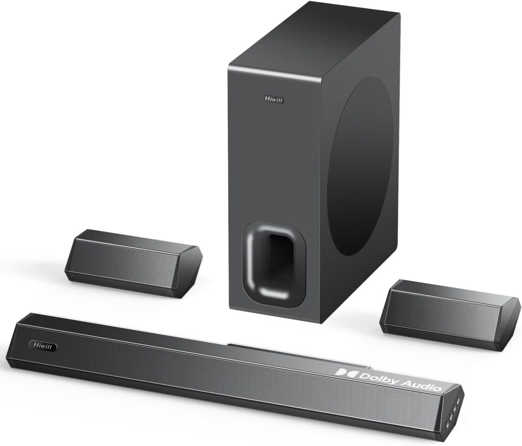 5.1 Dolby Audio Sound Bar for 4K & Smart TV, Surround Sound System for TV, Home Theater Sound Bar with Wireless Subwoofer, 2 Surround Speakers, 12-Level Adjustable Bass and Treble, HDMI ARC Soundbar