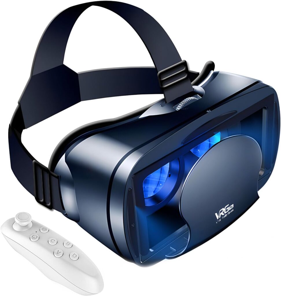 VR Headset for iPhone or Android, Adjustable Virtual Reality Anti-Blue Light 3D VR Glasses Headset Helmets, Compatible 5.0-7.0 inch with Controller, for Watching 3D VR Content (Black)
