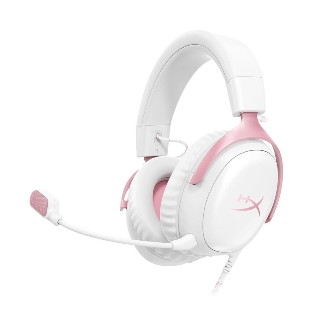 HyperX Cloud III – Wired Gaming Headset, PC, PS5, Xbox Series X|S, Angled 53mm Drivers, DTS, Memory Foam, Durable Frame, Ultra-Clear 10mm Mic, USB-C, USB-A, 3.5mm – Pink