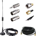 75 ohm FM Antenna, Outdoor Antenna WiFi Stereo TV Indoor, 1.5m SMA-Male Connector Magnetic Transmitter Cable, 16.4Ft Extension Cable with 6pcs Adapter, Black