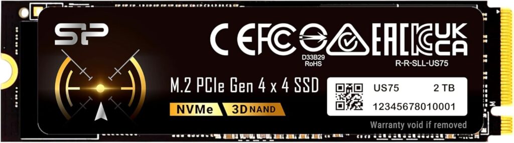 Silicon Power 2TB US75 Nvme PCIe Gen4 M.2 2280 SSD R/W Up to 7,000/6,500 MB/s, Compatible with PlayStation 5 (SP02KGBP44US7505)