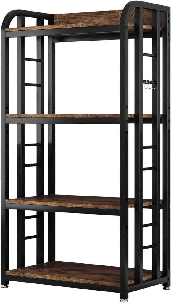 4 Tier Microwave Stand, Large Bakers Racks for Kitchens, Height Adjustablebakers Shelf, Coffee Bar for Living Room Rustic Brown