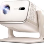 Aurzen BOOM mini Google TV Movie Projector with WiFi and Bluetooth, Voice Control, Family Mode, 20W Dolby Audio, Real-Time Focus, 4K Supported Smart Portable Home Theater Projector Outdoor, Off-white