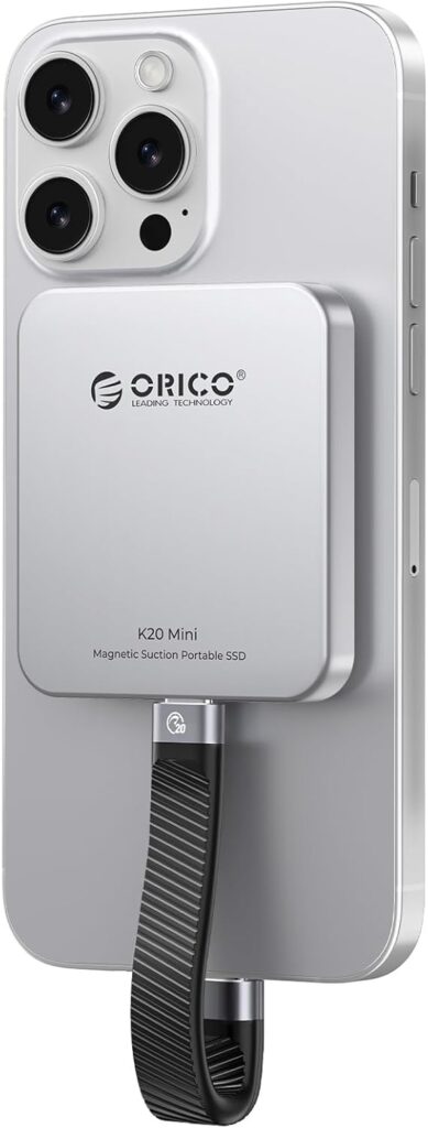 ORICO 1TB Magnetic External SSD, Aluminum Alloy, Up to 2000MB/s, 4K 120Hz ProRes HDR Record and Store, External Solid State Drive, Compatible with iPhone 17 16 Pro Max, Tablet, Computer – K20MINI