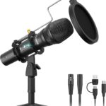 MAONO USB/XLR Podcast Dynamic Microphone, Studio Mic Kit with Volume Control, Shock Mount, Pop Filter, Ideal for Vocal, Instruments Recording, Voice Over, Live Streaming (HD300T)
