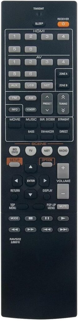 RAV522 ZJ66510 Replacement Remote Control for Yamaha AV Receiver Stereo System in Living Rooms or Rooms, No Programming or Pairing Needed, Replace Remote Compatible Models RX-V577 RX-V477 RX-V377
