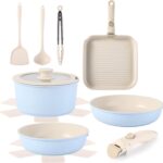12 PCS Kitchen Cookware Sets with Detachable Handle,Pots and Pans Sets Non Stick, Induction Pan Set for RV Cookware,Oven Safe, PFOA Free（Blue)