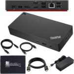 40AY0090US Lenovo Thinkpad Docking Station Dual Monitor – Supports 4K Display, Thinkpad Dock with 90W Adapter, HDMI, DisplayPort, USB C Cables & Cloth – Lenovo Docking Station