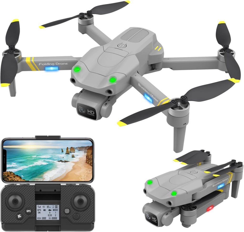 2025NewUpgraded Fall-resistant Brushless GPS Drone with Camera 2K for beginners, 34 Minutes, Auto Return Home, Follow Me, Circle Fly, Tracking Fly, Cool Flash Lights, GPS Hover, Speed Adjust, under 250g