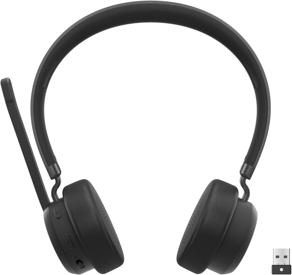 Lenovo Wireless VoIP Headset Teams Certified, Noise-Canceling Mic, Bluetooth 5.3 Multipoint, USB-A Receiver, 31-Hour Talk & 60-Hour Playback, Lightweight Over-Ear Design, Replaceable Earcups