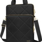 MOSISO Vertical Laptop Shoulder Bag,Computer Bag,Rhombus Quilted Messenger Bag with Front Pocket&Handle&Belt