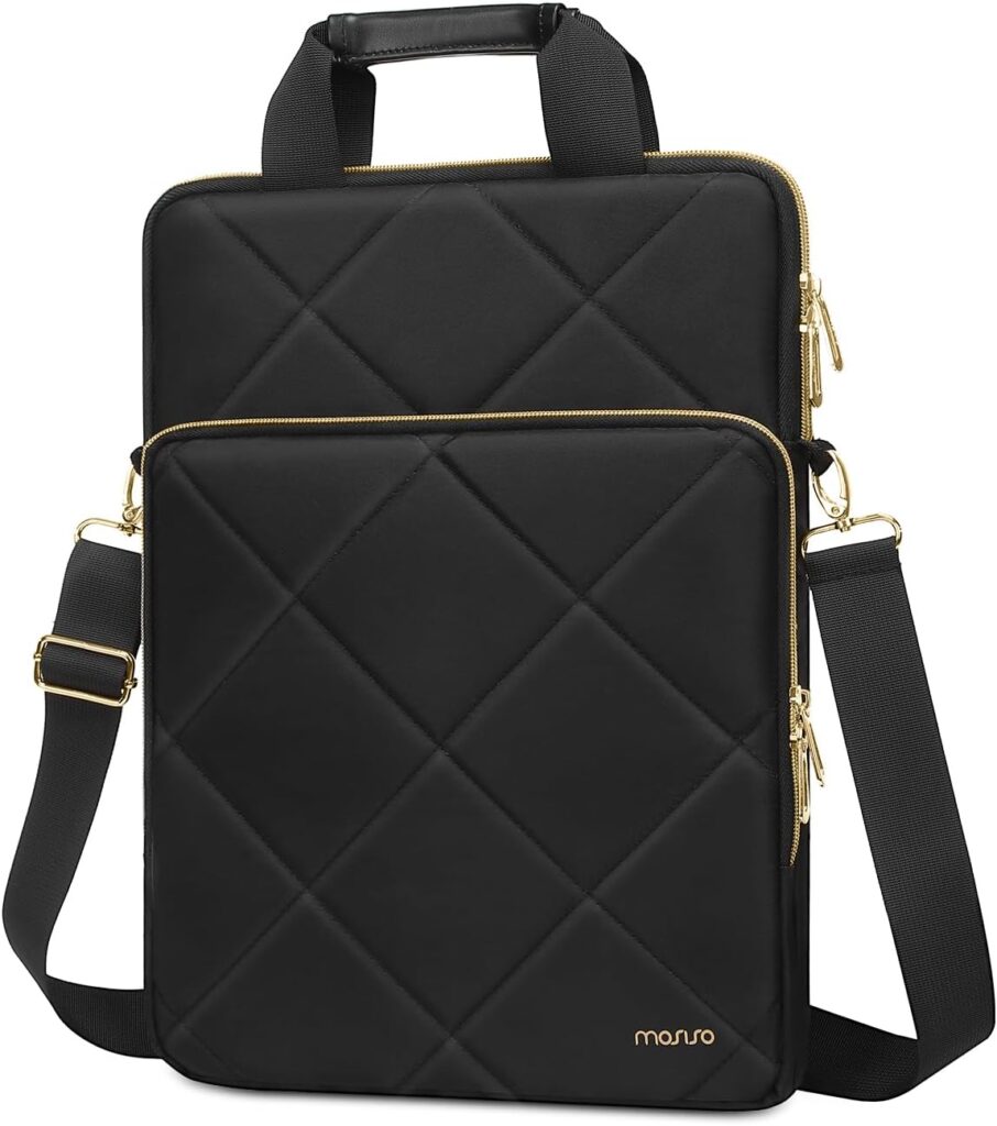MOSISO Vertical Laptop Shoulder Bag,Computer Bag,Rhombus Quilted Messenger Bag with Front Pocket&Handle&Belt