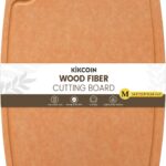 Kikcoin Wood Cutting Board, Cutting Boards for Kitchen Dishwasher Safe Non-slip Chopping Board with Juice Groove, Wood Fiber Composite Cutting Board with Hanging Hole, 14.6″*10.8″