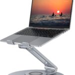 OMOTON Adjustable Laptop Stand with 360 Rotating Base, Ergonomic Laptop Riser for Collaborative Work, Dual Rotary Shaft Fully Foldable for Easy Storage, Fits All Laptops up to 16 inches, CoolGrey