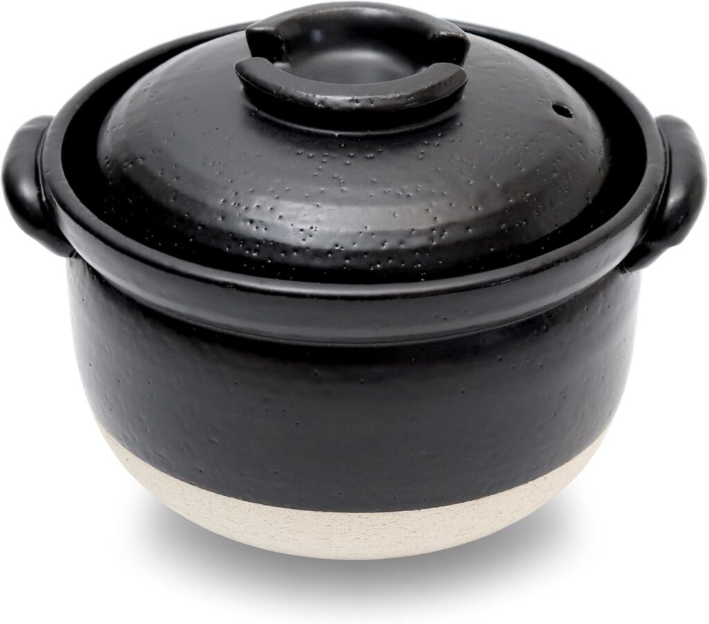 DONABE Clay Rice Cooker Pot Casserole Japanese Style made in Japan for 2 to 3 cups with Double Lids, Microwave Safe