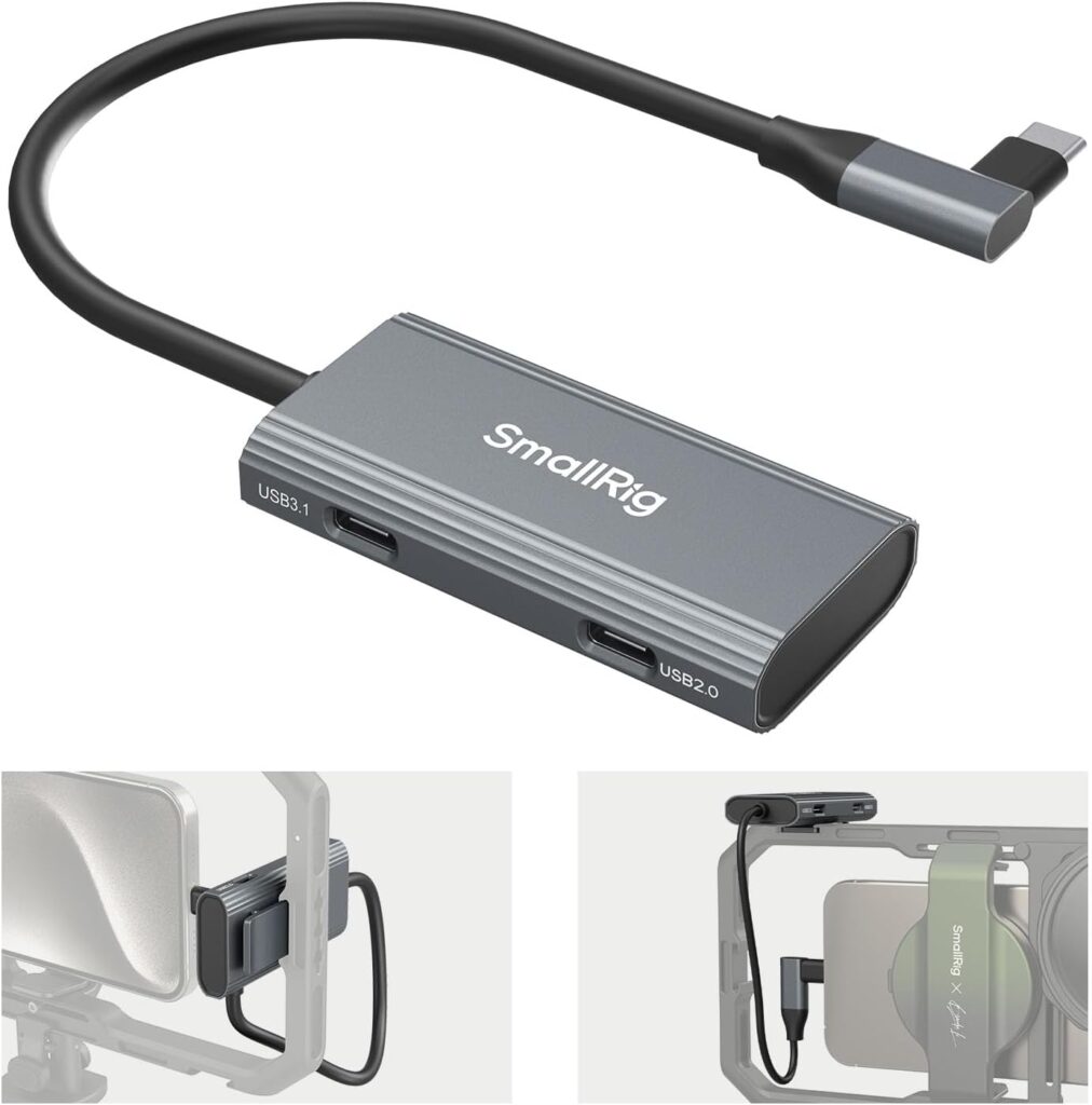SmallRig 4-in-1 USB-C Hub with a Cold Shoe Mount, Type- C Multiport Hub with PD 100W / USB-C 3.1/2.0 with Audio Adapter x 2, for Mobile Shooting of ProRes Videos at 4K 60fps – 4598